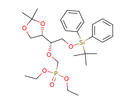 Molecular Structure of 194419-90-4 ([(S)-2-(tert-Butyl-diphenyl-silanyloxy)-1-((S)-2,2-dimethyl-[1,3]dioxolan-4-yl)-ethoxymethyl]-phosphonic acid diethyl ester)