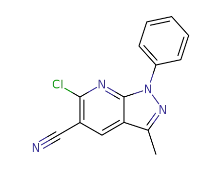 Molecular Structure of 247576-27-8 (6-chloro-3-methyl-1-phenyl-1H-pyrazolo[3,4-b]pyridine-5-carbonitrile)