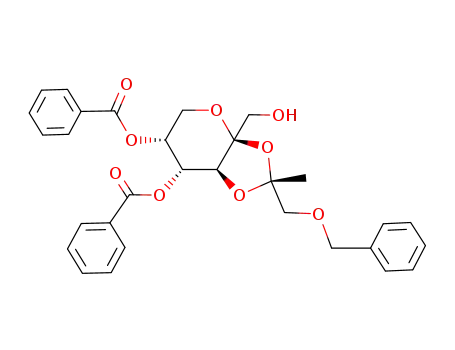 Molecular Structure of 198215-76-8 (4,5-di-O-benzoyl-2,3-O-((1R*)-1-benzyloxymethylethylidene)-β-D-fructopyranose)