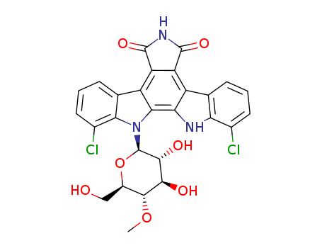5H-Indolo[2,3-a]pyrrolo[3,4-c]carbazole-5,7(6H)-dione,1,11-dichloro-12,13-dihydro-12-(4-O-methyl-b-D-glucopyranosyl)- cas  93908-02-2