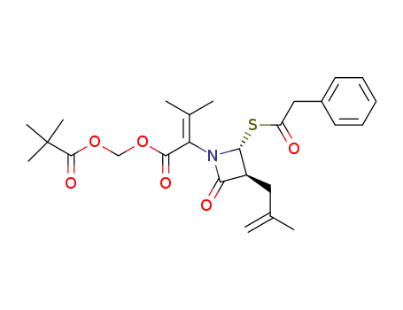 Molecular Structure of 164034-08-6 (3-Methyl-2-[(3S,4R)-3-(2-methyl-allyl)-2-oxo-4-phenylacetylsulfanyl-azetidin-1-yl]-but-2-enoic acid 2,2-dimethyl-propionyloxymethyl ester)