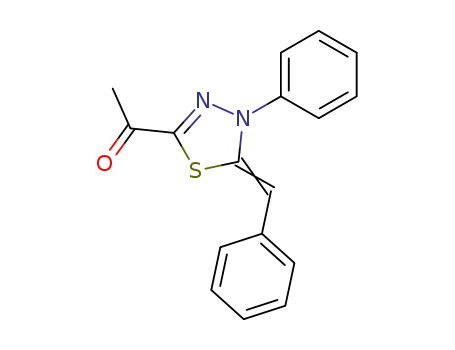 Molecular Structure of 147878-13-5 (1-[(5Z)-4-phenyl-5-(phenylmethylidene)-4,5-dihydro-1,3,4-thiadiazol-2-yl]ethanone)