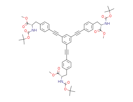 Molecular Structure of 188640-67-7 (4,4',4''-(1,3,5-Benzene-triyltri-2,1-ethynediyl)tris<N-<(1,1-dimethylethoxy)carbonyl>-L-phenylalanine> trimethyl ester)