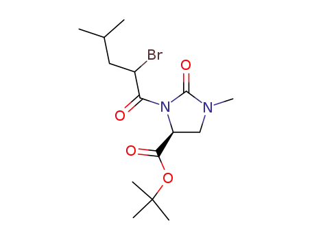 Molecular Structure of 195828-77-4 ((S)-3-(2-Bromo-4-methyl-pentanoyl)-1-methyl-2-oxo-imidazolidine-4-carboxylic acid tert-butyl ester)