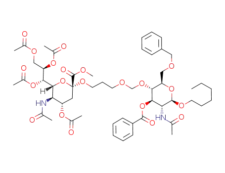 Hexyl 2-acetamido-3-O-benzoyl-6-O-benzyl-2-deoxy-4-O-<3-<(methyl 4,7,8,9-tetra-O-acetyl-N-acetyl-α-D-neuraminate-2-yl)oxy>propoxymethyl>-β-D-glucopyranoside