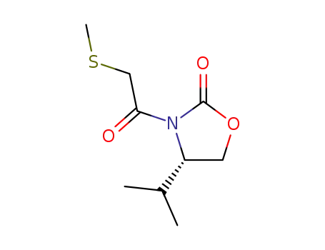 Molecular Structure of 77877-29-3 (2-Oxazolidinone, 4-(1-methylethyl)-3-[(methylthio)acetyl]-, (4S)-)
