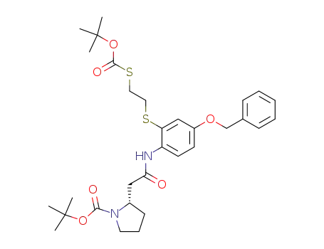 Molecular Structure of 175442-66-7 ((S)-2-{[4-Benzyloxy-2-(2-tert-butoxycarbonylsulfanyl-ethylsulfanyl)-phenylcarbamoyl]-methyl}-pyrrolidine-1-carboxylic acid tert-butyl ester)