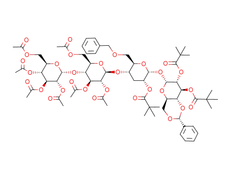 O-(2,3,4,6-tetra-O-acetyl-α-D-glucopyranosyl)-(1->4)-O-(2,3,6-tri-O-acetyl-β-D-glucopyranosyl)-(1->4)-6-O-benzyl-3-deoxy-2-O-pivaloyl-α-D-glucopyranosyl 4,6-O-(R)-benzylidene-2,3-di-O-pivaloyl-α-D-glucopyranoside