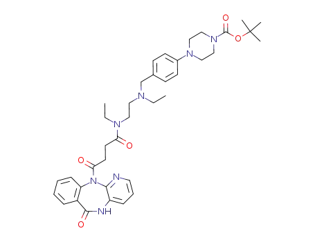 Molecular Structure of 179328-27-9 (4-(4-{[Ethyl-(2-{ethyl-[4-oxo-4-(6-oxo-5,6-dihydro-benzo[e]pyrido[3,2-b][1,4]diazepin-11-yl)-butyryl]-amino}-ethyl)-amino]-methyl}-phenyl)-piperazine-1-carboxylic acid tert-butyl ester)