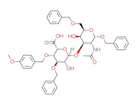 (2R,3S,4R,5R,6R)-6-((2S,3R,4R,5R,6R)-3-Acetylamino-2-benzyloxy-6-benzyloxymethyl-5-hydroxy-tetrahydro-pyran-4-yloxy)-4-benzyloxy-5-hydroxy-3-(4-methoxy-benzyloxy)-tetrahydro-pyran-2-carboxylic acid