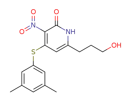 Molecular Structure of 175437-65-7 (4-(3,5-dimethylphenyl)sulfanyl-6-(3-hydroxypropyl)-3-nitro-1H-pyridin- 2-one)