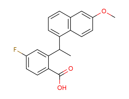 Molecular Structure of 192384-22-8 (Benzoic acid, 4-fluoro-2-[1-(6-methoxy-1-naphthalenyl)ethyl]-)