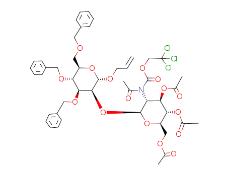 Acetic acid (2R,3S,4R,5R,6S)-3-acetoxy-2-acetoxymethyl-5-[acetyl-(2,2,2-trichloro-ethoxycarbonyl)-amino]-6-((2S,3S,4S,5R,6R)-2-allyloxy-4,5-bis-benzyloxy-6-benzyloxymethyl-tetrahydro-pyran-3-yloxy)-tetrahydro-pyran-4-yl ester