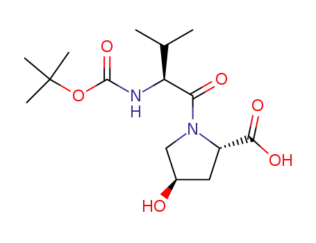 Molecular Structure of 175012-15-4 ((2S,4R)-1-((S)-2-tert-Butoxycarbonylamino-3-methyl-butyryl)-4-hydroxy-pyrrolidine-2-carboxylic acid)