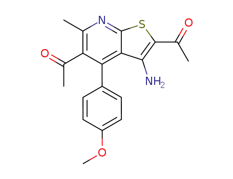 Molecular Structure of 233276-64-7 (1-[2-acetyl-3-amino-4-(4-methoxy-phenyl)-6-methyl-thieno[2,3-<i>b</i>]pyridin-5-yl]-ethanone)