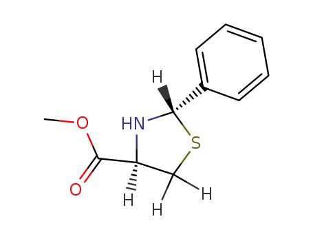Molecular Structure of 69739-32-8 (4-Thiazolidinecarboxylic acid, 2-phenyl-, methyl ester, (2S,4R)-)