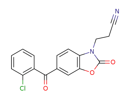 Molecular Structure of 182325-41-3 (3(2H)-Benzoxazolepropanenitrile, 6-(2-chlorobenzoyl)-2-oxo-)
