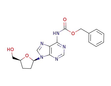 Molecular Structure of 129533-46-6 ([9-((2R,5S)-5-Hydroxymethyl-tetrahydro-furan-2-yl)-9H-purin-6-yl]-carbamic acid benzyl ester)
