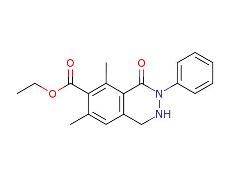 Molecular Structure of 91110-36-0 (6-Phthalazinecarboxylic acid,
1,2,3,4-tetrahydro-5,7-dimethyl-4-oxo-3-phenyl-, ethyl ester)