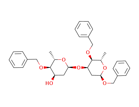 Molecular Structure of 158021-40-0 (benzyl 4-O-benzyl-3-O-(4-O-benzyl-2,6-dideoxy-α-L-ribopyranosyl)-2,6-dideoxy-α-L-ribo-hexopyranoside)