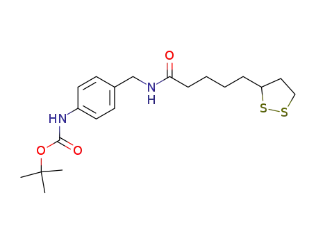 Molecular Structure of 457631-45-7 ({4-[(5-[1,2]dithiolan-3-yl-pentanoylamino)-methyl]-phenyl}-carbamic acid <i>tert</i>-butyl ester)