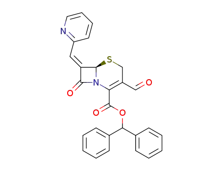 Molecular Structure of 287489-08-1 ((R)-3-Formyl-8-oxo-7-[1-pyridin-2-yl-meth-(Z)-ylidene]-5-thia-1-aza-bicyclo[4.2.0]oct-2-ene-2-carboxylic acid benzhydryl ester)