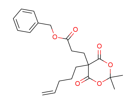 Molecular Structure of 596803-20-2 (1,3-Dioxane-5-propanoic acid, 2,2-dimethyl-4,6-dioxo-5-(4-pentenyl)-,
phenylmethyl ester)