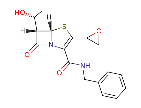 Molecular Structure of 632334-92-0 (4-Thia-1-azabicyclo[3.2.0]hept-2-ene-2-carboxamide,
6-[(1R)-1-hydroxyethyl]-3-oxiranyl-7-oxo-N-(phenylmethyl)-, (5S,6S)-)