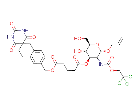 Pentanedioic acid (2S,3R,4R,5S,6R)-2-allyloxy-5-hydroxy-6-hydroxymethyl-3-(2,2,2-trichloro-ethoxycarbonylamino)-tetrahydro-pyran-4-yl ester 4-(5-ethyl-2,4,6-trioxo-hexahydro-pyrimidin-5-ylmethyl)-benzyl ester
