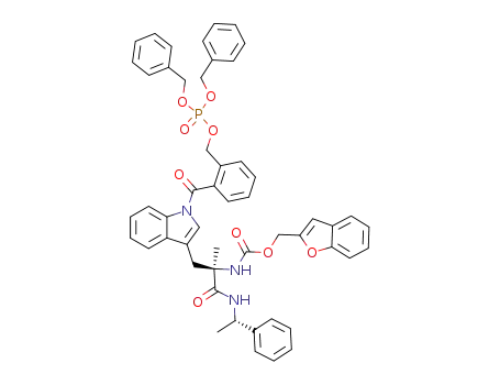 Molecular Structure of 247017-98-7 ([(R)-2-{1-[2-(Bis-benzyloxy-phosphoryloxymethyl)-benzoyl]-1H-indol-3-yl}-1-methyl-1-((S)-1-phenyl-ethylcarbamoyl)-ethyl]-carbamic acid benzofuran-2-ylmethyl ester)