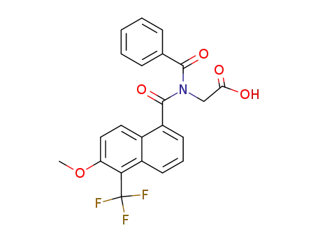 Molecular Structure of 121731-21-3 (N-benzoyl-N-<<6-methoxy-5-(trifluoromethyl)-1-naphthalenyl>carbonyl>glycine)