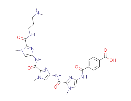 Molecular Structure of 288623-94-9 (<i>N</i>-(2-{2-[2-(3-dimethylamino-propylcarbamoyl)-1-methyl-1<i>H</i>-imidazol-4-ylcarbamoyl]-1-methyl-1<i>H</i>-imidazol-4-ylcarbamoyl}-1-methyl-1<i>H</i>-imidazol-4-yl)-terephthalamic acid)