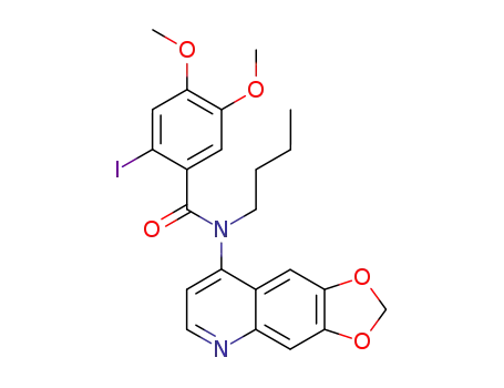 Molecular Structure of 528879-63-2 (Benzamide,
N-butyl-N-1,3-dioxolo[4,5-g]quinolin-8-yl-2-iodo-4,5-dimethoxy-)