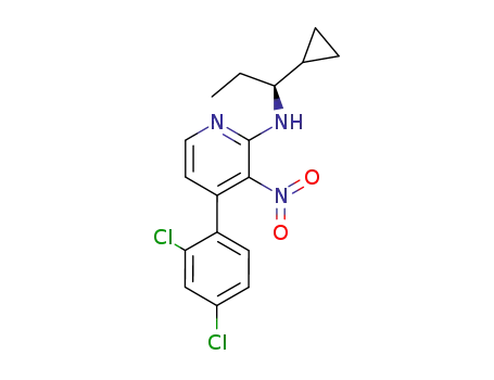 Molecular Structure of 512847-54-0 (2-Pyridinamine,
N-[(1S)-1-cyclopropylpropyl]-4-(2,4-dichlorophenyl)-3-nitro-)