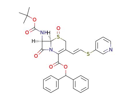 Molecular Structure of 93068-72-5 ((6R,7R)-7-tert-Butoxycarbonylamino-5,8-dioxo-3-[(E)-2-(pyridin-3-ylsulfanyl)-vinyl]-5λ<sup>4</sup>-thia-1-aza-bicyclo[4.2.0]oct-2-ene-2-carboxylic acid benzhydryl ester)