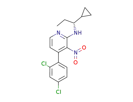 Molecular Structure of 512847-53-9 (2-Pyridinamine,
N-[(1R)-1-cyclopropylpropyl]-4-(2,4-dichlorophenyl)-3-nitro-)