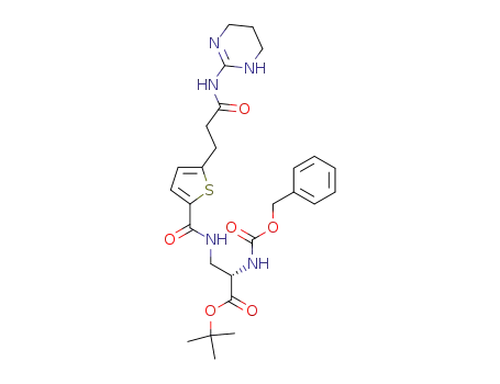 2-benzyloxycarbonylamino-3-({5-[2-(1,4,5,6-tetrahydro-pyrimidin-2-ylcarbamoyl)-ethyl]-thiophene-2-carbonyl}-amino)-propionic acid <i>tert</i>-butyl ester