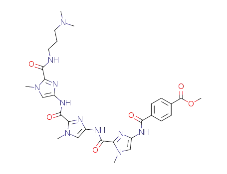 Molecular Structure of 288623-86-9 (<i>N</i>-(2-{2-[2-(3-dimethylamino-propylcarbamoyl)-1-methyl-1<i>H</i>-imidazol-4-ylcarbamoyl]-1-methyl-1<i>H</i>-imidazol-4-ylcarbamoyl}-1-methyl-1<i>H</i>-imidazol-4-yl)-terephthalamic acid methyl ester)
