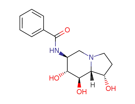 Molecular Structure of 156205-96-8 (Benzamide, N-(octahydro-1,7,8-trihydroxy-6-indolizinyl)-, 1S-(1.alpha.,6.beta.,7.alpha.,8.beta.,8a.beta.)-)
