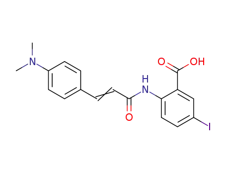 Molecular Structure of 639465-99-9 (Benzoic acid,
2-[[3-[4-(dimethylamino)phenyl]-1-oxo-2-propenyl]amino]-5-iodo-)