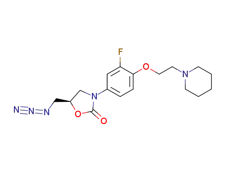 Molecular Structure of 647858-46-6 (2-Oxazolidinone,
5-(azidomethyl)-3-[3-fluoro-4-[2-(1-piperidinyl)ethoxy]phenyl]-, (5R)-)
