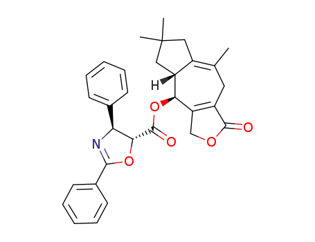 Molecular Structure of 395664-70-7 ((4S,5R)-2,4-Diphenyl-4,5-dihydro-oxazole-5-carboxylic acid (4S,4aR)-6,6,8-trimethyl-1-oxo-1,3,4,4a,5,6,7,9-octahydro-2-oxa-cyclopenta[f]azulen-4-yl ester)