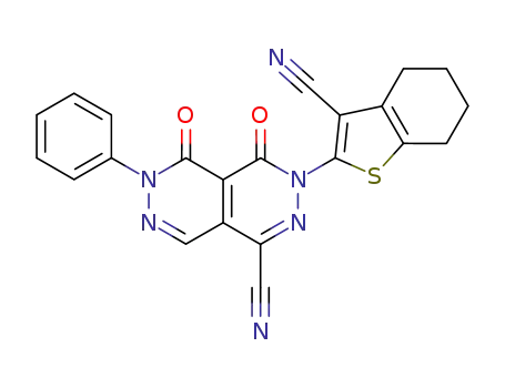 Molecular Structure of 646499-45-8 (Pyridazino[4,5-d]pyridazine-1-carbonitrile,
3-(3-cyano-4,5,6,7-tetrahydrobenzo[b]thien-2-yl)-3,4,5,6-tetrahydro-4,5-
dioxo-6-phenyl-)