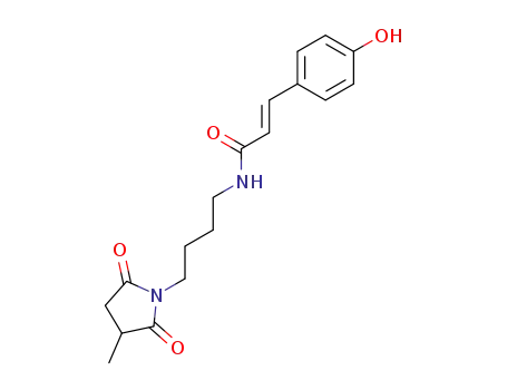 Molecular Structure of 128866-07-9 ((+/-)-(E)-3-(4-Hydroxyphenyl)-N-[4-(3-methyl-2,5-dioxo-1-pyrrolidinyl)butyl]-2-propenamide)