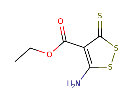 Molecular Structure of 3354-38-9 (5-AMINO-3-THIOXO-3H-(1,2)DITHIOLE-4-CARBOXYLIC ACID ETHYL ESTER)