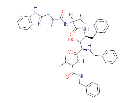 (5S,8S,9R,10R)-1-(1H-benzimidazol-2-yl)-N,8-dibenzyl-10-(benzylamino)-9-hydroxy-2-methyl-3,6,11-trioxo-5,13-di(propan-2-yl)-2,4,7,12-tetraazatetradecan-14-amide (non-preferred name)