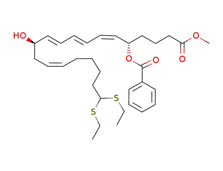 Benzoic acid (2Z,4E,6E,10Z)-(1S,8R)-16,16-bis-ethylsulfanyl-8-hydroxy-1-(3-methoxycarbonyl-propyl)-hexadeca-2,4,6,10-tetraenyl ester