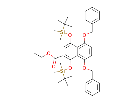 Molecular Structure of 1026280-08-9 (5,8-bis-benzyloxy-1,4-bis-(<i>tert</i>-butyl-dimethyl-silanyloxy)-naphthalene-2-carboxylic acid ethyl ester)