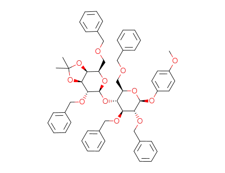 Molecular Structure of 717132-43-9 (4-methoxyphenyl 2,6-di-O-benzyl-3,4-O-isopropylidene-β-D-galactopyranosyl(1->4)-2,3,6-tri-O-benzyl-β-D-glucopyranoside)