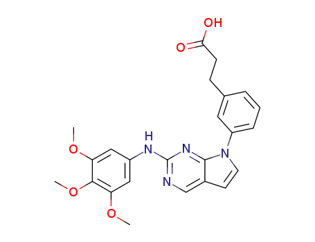 Molecular Structure of 863597-86-8 (3-{3-[2-(3,4,5-trimethoxy-phenylamino)-pyrrolo[2,3-<i>d</i>]pyrimidin-7-yl]-phenyl}-propionic acid)
